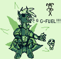 Size: 732x707 | Tagged: safe, artist:damset, imported from derpibooru, oc, oc:da-mset, changeling, 1000 hours in ms paint, cloak, clothes, eyepatch, game boy, isaac, monochrome, ms paint, one eye, pixel art, taunting, the binding of isaac