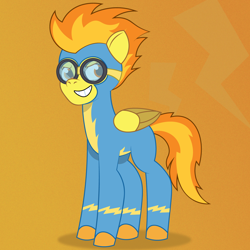 Size: 1200x1200 | Tagged: safe, artist:prixy05, imported from derpibooru, spitfire, pegasus, pony, g4, g4 to g5, g5, generation leap, my little pony: tell your tale, orange background, simple background, solo, wonderbolts