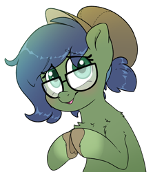 Size: 4000x4200 | Tagged: safe, artist:fluffyxai, imported from derpibooru, oc, oc only, oc:gray hat, earth pony, pony, blushing, commission, earth pony oc, female, glasses, looking at you, mare, shy, simple background, smiling, solo, white background, ych result