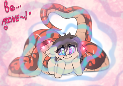 Size: 5000x3500 | Tagged: safe, artist:fluffyxai, imported from derpibooru, lamia, original species, snake, snake pony, hearts and hooves day, holiday, hypno eyes, hypnosis, kaa eyes, looking at you, lying down, prone, smiling, swirly eyes, valentine's day