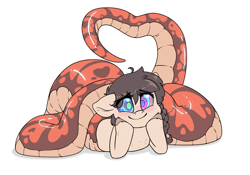 Size: 5000x3500 | Tagged: safe, alternate version, artist:fluffyxai, imported from derpibooru, lamia, original species, snake, snake pony, hypno eyes, hypnosis, kaa eyes, looking at you, lying down, prone, simple background, smiling, solo, swirly eyes, white background