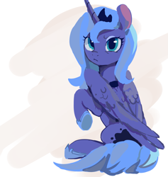 Size: 2459x2598 | Tagged: safe, artist:湮浊湮于浊, imported from derpibooru, princess luna, alicorn, pony, female, mare, s1 luna, sitting, solo