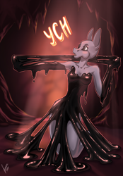 Size: 1640x2360 | Tagged: safe, artist:stirren, imported from derpibooru, anthro, goo, bondage, cavern, clothes, commission, dress, dressup, encasement, your character here