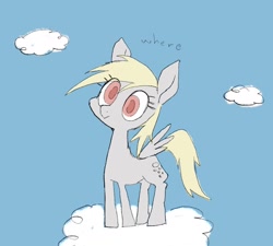 Size: 1534x1380 | Tagged: safe, artist:noupu, imported from derpibooru, derpy hooves, pegasus, pony, cloud, colored pupils, cute, derpabetes, female, mare, on a cloud, sky, solo, spread wings, standing on a cloud, wings
