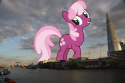 Size: 2048x1365 | Tagged: safe, artist:juniberries, edit, editor:jaredking779, imported from derpibooru, cheerilee, earth pony, pony, england, female, giant pony, giant/macro earth pony, giantess, highrise ponies, irl, london, macro, mare, mega giant, photo, ponies in real life, solo, united kingdom