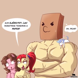 Size: 2048x2048 | Tagged: safe, artist:theblackterror1, imported from derpibooru, oc, oc:paper bag, muscles, oh dear, spanish