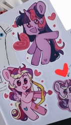 Size: 945x1651 | Tagged: safe, artist:yun_nhee, imported from derpibooru, princess cadance, twilight sparkle, unicorn, arrow, bow (weapon), chibi, floating heart, heart, holiday, sticker, unicorn twilight, valentine's day