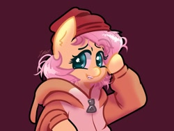 Size: 1600x1200 | Tagged: safe, alternate version, artist:lynuscattips, imported from derpibooru, fluttershy, clothes, female, looking at you, simple background, smiling, solo