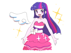 Size: 3200x2400 | Tagged: safe, artist:fuyugi, imported from derpibooru, twilight sparkle, human, equestria girls, equestria girls (movie), bare shoulders, clothes, cute, cute little fangs, dress, fall formal outfits, fangs, female, human coloration, open mouth, simple background, sleeveless, solo, strapless, twiabetes, twilight ball dress, white background