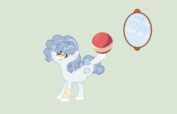 Size: 3344x2160 | Tagged: safe, artist:roseloverofpastels, imported from derpibooru, oc, oc:blue jay, earth pony, pony, ball, base used, earth pony oc, female, magical gay spawn, mare, mirror, offspring, parent:party favor, parent:prince blueblood, simple background, solo