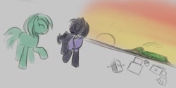 Size: 1026x516 | Tagged: safe, artist:boxybrown, imported from derpibooru, oc, earth pony, pony, beach, colored, earth pony oc, female, male, mare, stallion, stallion oc