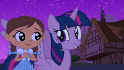 Size: 1165x655 | Tagged: safe, edit, edited screencap, editor:incredibubbleirishguy, imported from derpibooru, screencap, twilight sparkle, alicorn, pony, magical mystery cure, anniversary, beautiful, crossover, cute, dorothy and the wizard of oz, dorothy gale, duo, duo female, female, happy, heartfelt, heartwarming, looking at each other, looking at someone, magical mystery cure tenth anniversary, night, princess, puppy dog eyes, smiling, smiling at each other, the wizard of oz, touched, twilight sparkle (alicorn)