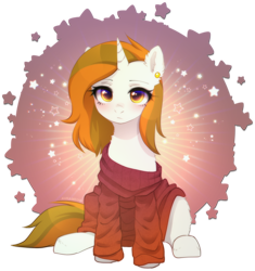 Size: 1988x2112 | Tagged: safe, alternate version, artist:avrameow, imported from derpibooru, part of a set, oc, oc only, oc:aurora shinespark, pony, unicorn, alternate character, clothes, commission, ear piercing, earring, horn, jewelry, oversized clothes, piercing, simple background, solo, sweater, transparent background, unicorn oc, ych result