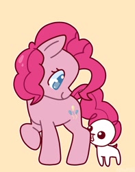 Size: 1523x1930 | Tagged: safe, artist:nawnii, imported from derpibooru, pinkie pie, earth pony, pony, autism creature, licking, pet, simple background, smiling, tongue out, yellow background