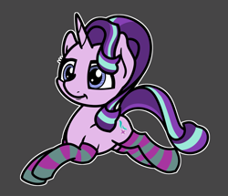 Size: 2048x1758 | Tagged: safe, artist:ewoudcponies, imported from derpibooru, starlight glimmer, pony, unicorn, clothes, female, gray background, simple background, socks, solo, striped socks