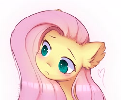 Size: 2048x1688 | Tagged: safe, artist:lerkfruitbat, imported from derpibooru, fluttershy, pegasus, pony, ear fluff, female, heart, mare, signature, simple background, solo, white background
