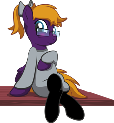 Size: 1920x2070 | Tagged: safe, artist:alexdti, imported from derpibooru, oc, oc only, oc:purple creativity, pegasus, pony, bow, clothes, glasses, hair bow, pegasus oc, simple background, socks, solo, sweater, transparent background
