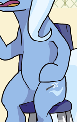Size: 550x869 | Tagged: safe, artist:docwario, edit, imported from derpibooru, trixie, pony, unicorn, belly, chair, cropped, open mouth, pictures of bellies, sitting, solo