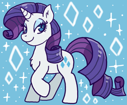 Size: 1711x1415 | Tagged: safe, artist:bowsarefriends, imported from derpibooru, rarity, pony, unicorn, chest fluff, ear fluff, female, mare, raised hoof, solo, sparkles