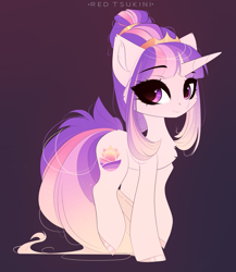 Size: 2275x2617 | Tagged: safe, artist:red_tsukini, imported from derpibooru, oc, oc only, pony, unicorn, commission, female, gradient background, high res, horn, mare, raised hoof, raised leg, signature, solo, unicorn oc