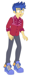 Size: 1900x4971 | Tagged: safe, artist:gmaplay, imported from derpibooru, flash sentry, human, cheer you on, equestria girls, spoiler:eqg series (season 2), blue sneakers, clothes, denim, jeans, open mouth, pants, pinpoint eyes, red shirt, shocked, simple background, solo, transparent background, wide eyes
