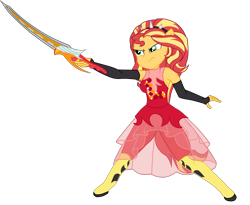 Size: 3214x2641 | Tagged: safe, artist:gmaplay, imported from derpibooru, sunset shimmer, human, equestria girls, boots, clothes, gloves, motorcross, ponied up, shoes, simple background, solo, story included, sword, transparent background, weapon