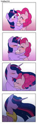 Size: 1700x5616 | Tagged: safe, artist:dimbulb, imported from derpibooru, pinkie pie, twilight sparkle, alicorn, earth pony, pony, unicorn, the last problem, age progression, blushing, eyes closed, female, hug, immortality blues, implied death, jewelry, lesbian, nuzzling, older, older pinkie pie, older twilight, peytral, princess twilight 2.0, regalia, sad, shipping, twilight sparkle (alicorn), twinkie, unicorn twilight