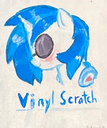 Size: 2437x2898 | Tagged: safe, artist:pinkdoesstuff, imported from derpibooru, dj pon-3, vinyl scratch, pony, unicorn, bad quality, bust, headphones, irl, looking sideways, painting, photo, simple background, white background