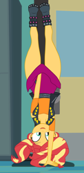 Size: 1900x3902 | Tagged: safe, artist:gmaplay, imported from derpibooru, sunset shimmer, human, equestria girls, chisato challenge, clothes, denied, gravity, handstand, open mouth, open smile, skirt, skirt pull, smiling, solo, upside down