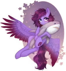 Size: 2829x3072 | Tagged: safe, alternate version, artist:avrameow, imported from derpibooru, oc, oc only, pegasus, pony, shark, alternate character, blåhaj, female, freckles, heterochromia, looking at you, mare, pegasus oc, plushie, shark plushie, simple background, solo, spread wings, transparent background