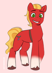 Size: 2919x4132 | Tagged: safe, artist:daisy_marshmallow, imported from derpibooru, sprout cloverleaf, earth pony, pony, colored sketch, g5, looking at you, simple background, smiling, smiling at you, solo