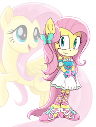 Size: 774x1032 | Tagged: safe, artist:kanayanga, imported from derpibooru, part of a set, fluttershy, anthro, pegasus, hairclip, hands together, looking at you, mobian, smiling, smiling at you, sonic the hedgehog (series), sonicified