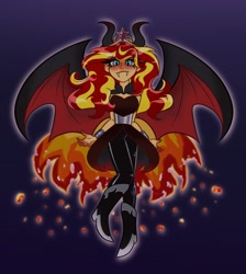 Size: 1834x2048 | Tagged: safe, artist:indigohatetrain, imported from derpibooru, sunset shimmer, human, equestria girls, alternate design, fangs, female, solo, sunset satan