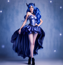 Size: 989x1013 | Tagged: artist needed, source needed, safe, imported from derpibooru, kotobukiya, princess luna, human, bare shoulders, clothes, colored, cosplay, costume, female, humanized, irl, irl human, kotobukiya princess luna, photo, realistic, sleeveless, solo, strapless