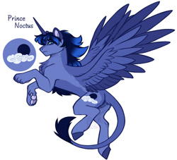 Size: 1024x931 | Tagged: safe, artist:purplegrim40, imported from derpibooru, oc, oc only, alicorn, hybrid, sphinx, alicorn oc, chest fluff, flying, horn, hybrid oc, interspecies offspring, male, offspring, parent:oc:magnus, parent:princess luna, parents:canon x oc, paws, rearing, simple background, sphinx oc, story included, underpaw, white background, wings