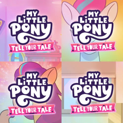 Size: 1920x1920 | Tagged: safe, edit, edited screencap, editor:itsmgh1203, imported from derpibooru, screencap, sunny starscout, zipp storm, earth pony, pegasus, pony, spoiler:g5, spoiler:my little pony: tell your tale, spoiler:tyts01e45, spoiler:tyts01e46, spoiler:tyts01e47, spoiler:tyts01e48, duo, duo female, female, g5, grin, mare, my little pony logo, my little pony: tell your tale, ponykind parade-emonium, smiling, sparky's sick, sunny's smoothie moves, the hunt for eggmund bunny