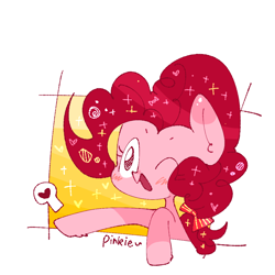 Size: 1080x1080 | Tagged: safe, artist:飘菌碍函数, imported from derpibooru, pinkie pie, earth pony, pony, blushing, female, mare, one eye closed, open mouth, simple background, solo, white background