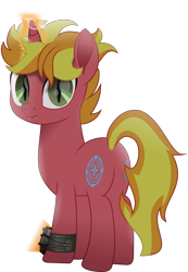 Size: 7731x11197 | Tagged: safe, artist:lincolnbrewsterfan, imported from derpibooru, oc, oc:fire brander, bat pony, bat pony unicorn, hybrid, unicorn, wingless bat pony, fallout equestria, fallout equestria: murky number seven, rainbow roadtrip, .svg available, absurd resolution, alternate cutie mark, aura, belt buckle, both cutie marks, butt, circle, convex, cute, cute little fangs, description is relevant, fallout equestria oc, fanfic art, fangs, former villain, glow, glowing horn, green eyes, headcanon in the description, highlights, horn, inkscape, looking at you, magic, magic aura, male, missing accessory, movie accurate, ocbetes, orange mane, orange tail, pipbuck, plot, preview, rear view, reformed, shading, simple background, slit pupils, smiling, smiling at you, solo, stallion, stars, strap, striped mane, striped tail, svg, tail, telekinesis, three quarter view, transparent background, two toned mane, two toned tail, unicorn oc, vector, wingless