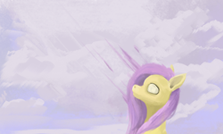 Size: 2000x1200 | Tagged: safe, artist:pinkchalk, fluttershy, pegasus, pony, blank eyes, cloud, falling, female, mare, no pupils, painting, sky, solo