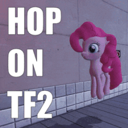 Size: 281x281 | Tagged: artist needed, safe, imported from derpibooru, pinkie pie, /mlp/ tf2 general, 3d, animated, conveyor belt, hop on tf2, hopping, jumping, meme, team fortress 2, warning sign