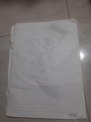 Size: 1313x1753 | Tagged: safe, imported from derpibooru, princess celestia, flag, flagpole, flying, i has pencil, indonesia, jewelry, lined paper, regalia, solo, traditional art