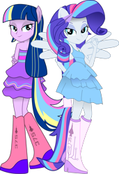 Size: 1705x2500 | Tagged: safe, artist:rarity3257, imported from derpibooru, oc, oc only, oc:nightfall sparkle, oc:stardust falken, human, equestria girls, bedroom eyes, boots, fall formal, fall formal outfits, high heel boots, high heels, looking at you, not rarity, not twilight sparkle, palindrome get, ponied up, shoes, simple background, spread wings, transparent background, wingding eyes, wings