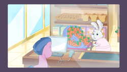 Size: 3072x1727 | Tagged: safe, imported from derpibooru, screencap, pegasus, pony, rabbit, spoiler:g5, spoiler:my little pony: tell your tale, spoiler:tyts01e48, animal, carrot, duo, duo male, easter bunny, eggmund bunny, food, frown, g5, grocery store, male, my little pony: tell your tale, shopping, shopping cart, stallion, the hunt for eggmund bunny, trolley