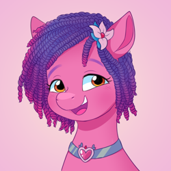 Size: 1010x1010 | Tagged: safe, artist:malarkey, idw, imported from derpibooru, earth pony, pony, bust, collar, colored sketch, cute, dreadlocks, female, g5, happy, looking at you, mare, open mouth, open smile, portrait, ruby jubilee, simple background, smiling, solo, that was fast