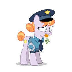Size: 5500x5500 | Tagged: safe, alternate version, artist:gypsykumquat, imported from derpibooru, copper top, earth pony, pony, the gift of the maud pie, .svg available, absurd resolution, carrot, clothes, cuffs, female, food, hat, inkscape, looking down, mare, necktie, police, police hat, police officer, police pony, police uniform, show accurate, simple background, solo, stuffed, transparent background, vector
