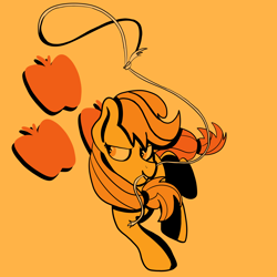 Size: 3000x3000 | Tagged: safe, artist:shooting star, imported from derpibooru, applejack, earth pony, pony, cel shading, monochrome, orange background, rope, shading, simple background, solo, yellow eyes