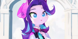 Size: 768x384 | Tagged: safe, edit, edited screencap, editor:luckreza8, imported from derpibooru, screencap, starlight glimmer, human, equestria girls, mirror magic, spoiler:eqg specials, :d, ai content, ai generated, anime, female, generator:pinegraph, open mouth, open smile, smiling