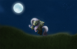 Size: 1000x634 | Tagged: safe, artist:tuore, imported from derpibooru, fluttershy, field, night, solo