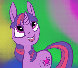 Size: 781x688 | Tagged: safe, artist:kujivunia, imported from derpibooru, twilight sparkle, pony, unicorn, abstract background, colored, draw this in your style, flat colors, looking up, smiling, solo, unicorn twilight