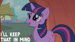 Size: 1920x1080 | Tagged: safe, edit, edited screencap, editor:quoterific, imported from derpibooru, screencap, twilight sparkle, pony, unicorn, party of one, season 1, female, mare, open mouth, open smile, reaction image, smiling, solo, unicorn twilight